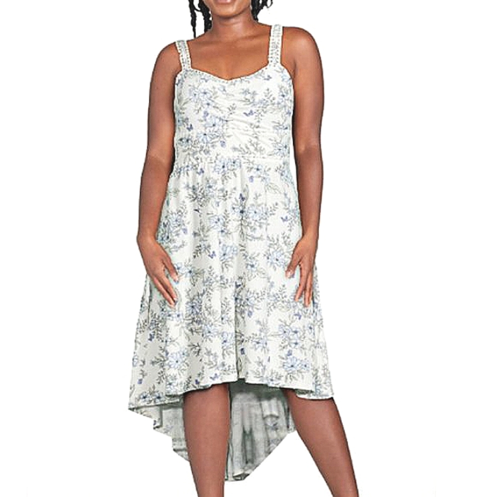 High-Low Boho Dress Dark Florals Plus Size Stretch Soft Homecoming White dainty